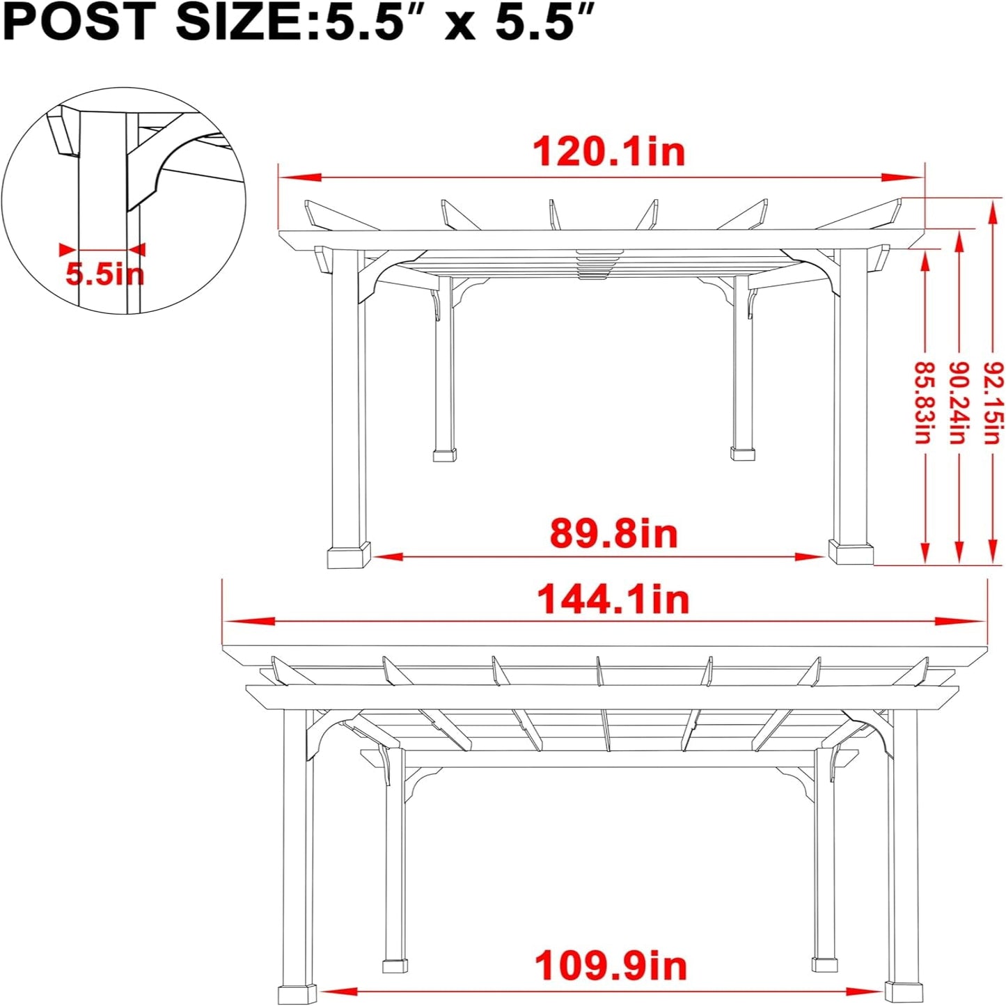 10' X 12' Patio Pergola, Cedar Wood Pergolas with Solid Structure, Pergola Kits, Outdoor Pergolas and Gazebos with Slatted Trellis Roof for Deck Backyard Grill Party Garden