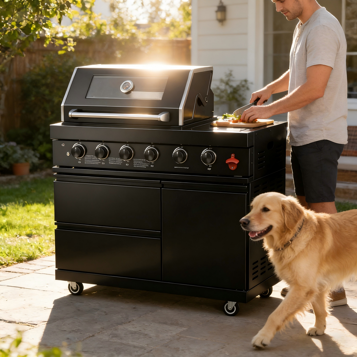 46-Inch Stainless Steel Outdoor BBQ Grill with Soft-Close Drawers - Black