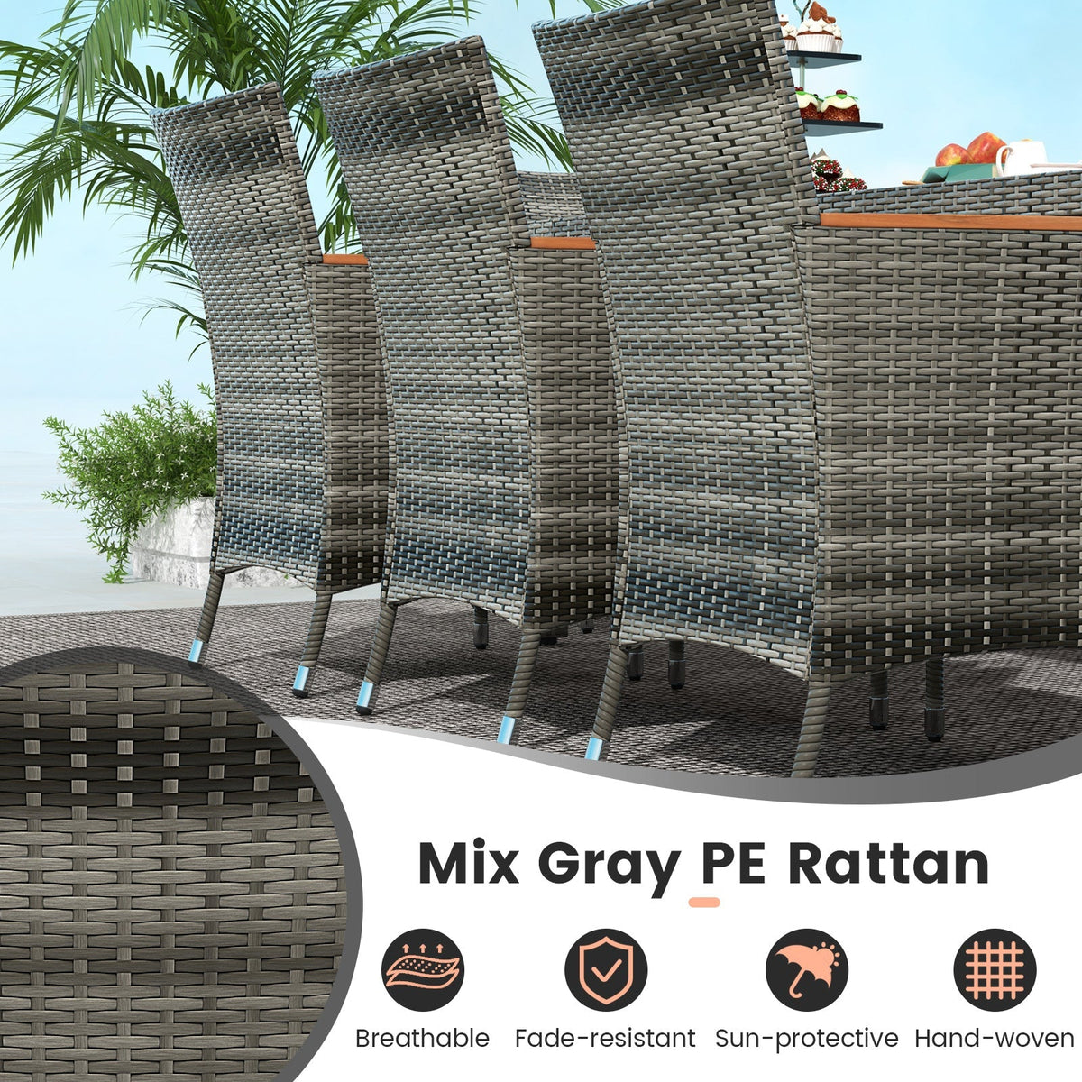 11 Pieces Patio Dining Set with 15 Feet Double-Sided Patio Umbrella Base Included