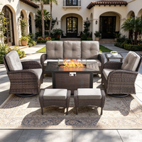 Outdoor Patio Furniture Set Built for Year-Round Use, Fire Pit Table, Rattan Wicker, Weather-Resistant Fabric