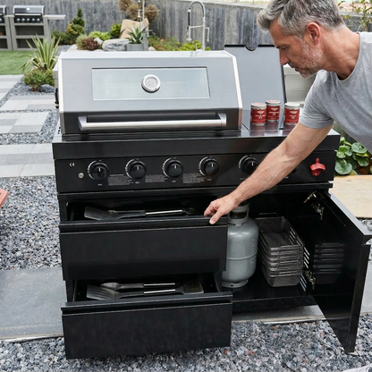 46-Inch Stainless Steel Outdoor BBQ Grill with Soft-Close Drawers - Black
