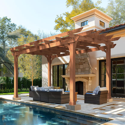 10' X 12' Patio Pergola, Cedar Wood Pergolas with Solid Structure, Pergola Kits, Outdoor Pergolas and Gazebos with Slatted Trellis Roof for Deck Backyard Grill Party Garden