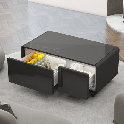 Modern Smart Coffee Table with Built-in Fridge, Bluetooth Speaker, Wireless Charging, Touch Control Panel, USB Interface Black