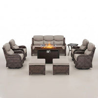 9-Piece Outdoor Patio Furniture Set with Fire Pit Table,Swivel Chairs and 6" Thick Cushions,Sectional Sofa and Ottomans,Patio Conversation Set for Porch Deck Garden Backyard — Studio Shot