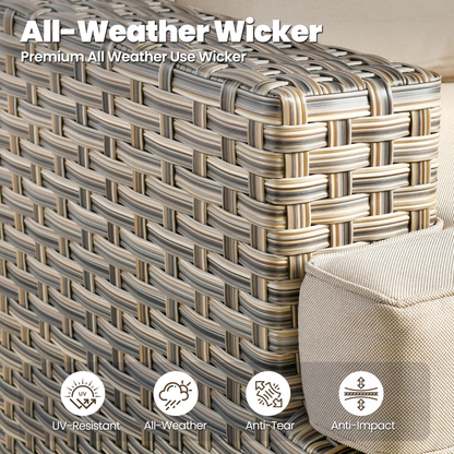 9 Pieces Patio Furniture Set outside Furniture Wicker Patio Conversation Set with Swivel Chairs, Outdoor Furniture for Garden, Beige