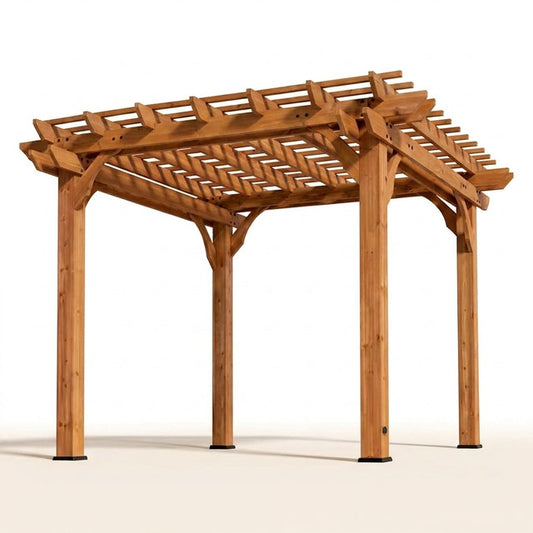 10 Ft. X 10 Ft. Traditional All Cedar Wood Outdoor Patio Pergola Shade Structure — Studio Shot
