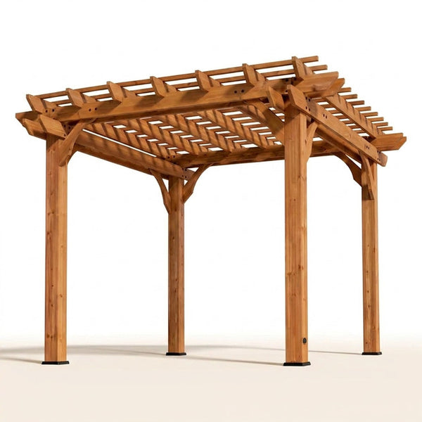 10 Ft. X 10 Ft. Traditional All Cedar Wood Outdoor Patio Pergola Shade Structure — Studio Shot