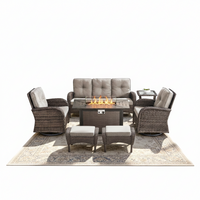 Outdoor Patio Furniture Set Built for Year-Round Use, Fire Pit Table, Rattan Wicker, Weather-Resistant Fabric