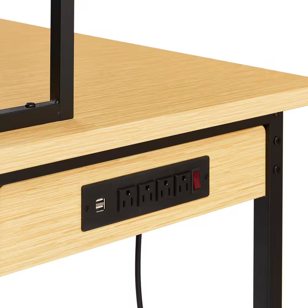 24 In. W Adjustable Workbench, Heavy Duty Wood Desktop Workbench with Wheels, Rolling Workbench with USB Outlet, Hooks