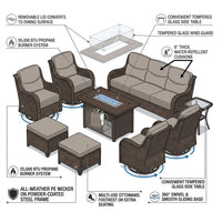 9-Piece Outdoor Patio Furniture Set with Fire Pit Table,Swivel Chairs and 6" Thick Cushions,Sectional Sofa and Ottomans,Patio Conversation Set for Porch Deck Garden Backyard — How It Works
