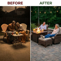 Outdoor Patio Furniture Set Built to Last, Fire Pit Table, Swivel Chairs, 6-Inch Thick Cushions — Before & After