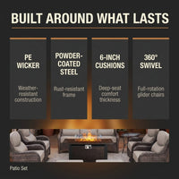 Outdoor Patio Furniture Set Built to Last, Fire Pit Table, Swivel Chairs, 6-Inch Thick Cushions — Results & Stats