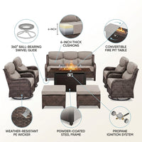 Outdoor Patio Furniture Set Built to Last, Fire Pit Table, Swivel Chairs, 6-Inch Thick Cushions — How It Works