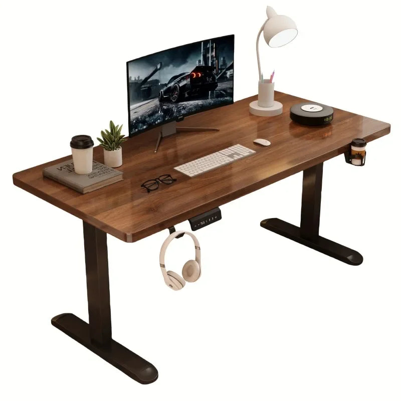 Electric Adjust Height Office Desk with Display Wide and Sturdy Computer Table Solid Wood Gaming Desk Home Room