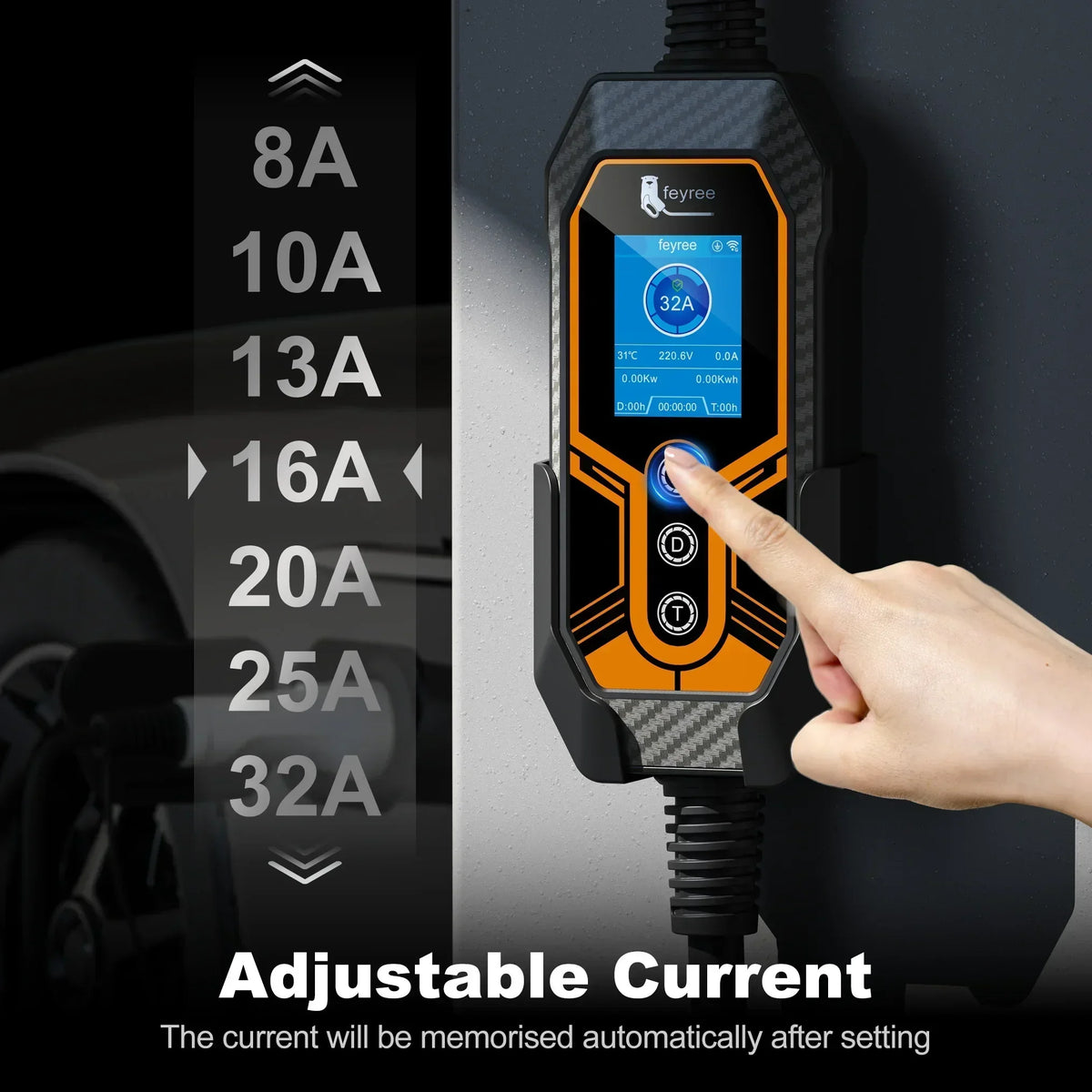 feyree TS-NACS EV Charger | 32A 7KW Portable Charger with APP Control for Tesla