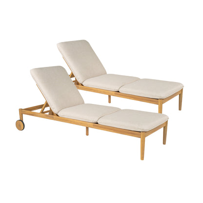 Riviera Outdoor Chaise Lounge with Wheels, Acacia Wood Frame (Set of 2)