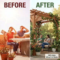 10 Ft. X 10 Ft. Traditional All Cedar Wood Outdoor Patio Pergola Shade Structure — Before & After