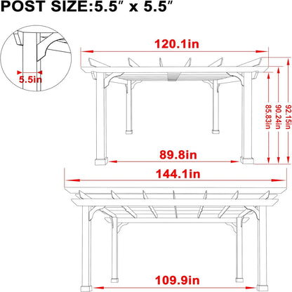 10' X 12' Patio Pergola, Cedar Wood Pergolas with Solid Structure, Pergola Kits, Outdoor Pergolas and Gazebos with Slatted Trellis Roof for Deck Backyard Grill Party Garden