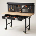 Adjustable Height Workbench Built for Heavy-Duty Projects, 60 Inch Surface, 2000 LB Capacity, Power Outlets