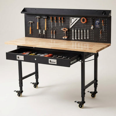 Adjustable Height Workbench Built for Heavy-Duty Projects, 60 Inch Surface, 2000 LB Capacity, Power Outlets