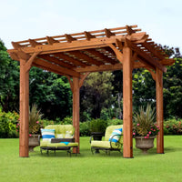 Cedar Wood Pergola Built for Outdoor Shade, 10x10 Traditional Design, All Cedar Construction, Ground Anchors