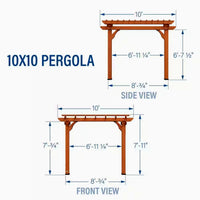 Cedar Wood Pergola Built for Outdoor Shade, 10x10 Traditional Design, All Cedar Construction, Ground Anchors