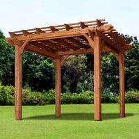 Cedar Wood Pergola Built for Outdoor Shade, 10x10 Traditional Design, All Cedar Construction, Ground Anchors