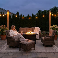 9-Piece Outdoor Patio Furniture Set with Fire Pit Table,Swivel Chairs and 6" Thick Cushions,Sectional Sofa and Ottomans,Patio Conversation Set for Porch Deck Garden Backyard — Lifestyle