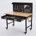 Adjustable Height Workbench Built to Support Heavy Projects, 2000 LB Capacity, Power Outlets, Large Pegboard